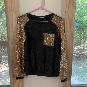 Long Sleeve Baseball Style Glitter Top
